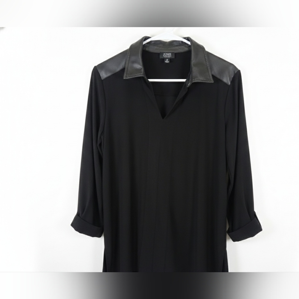 Jones New York Men's Black Dress Shirt with Leather Accents